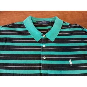 Polo Golf Ralph Lauren Shirt Mens XL Green Black Stripes 100% Pima Cotton Casual